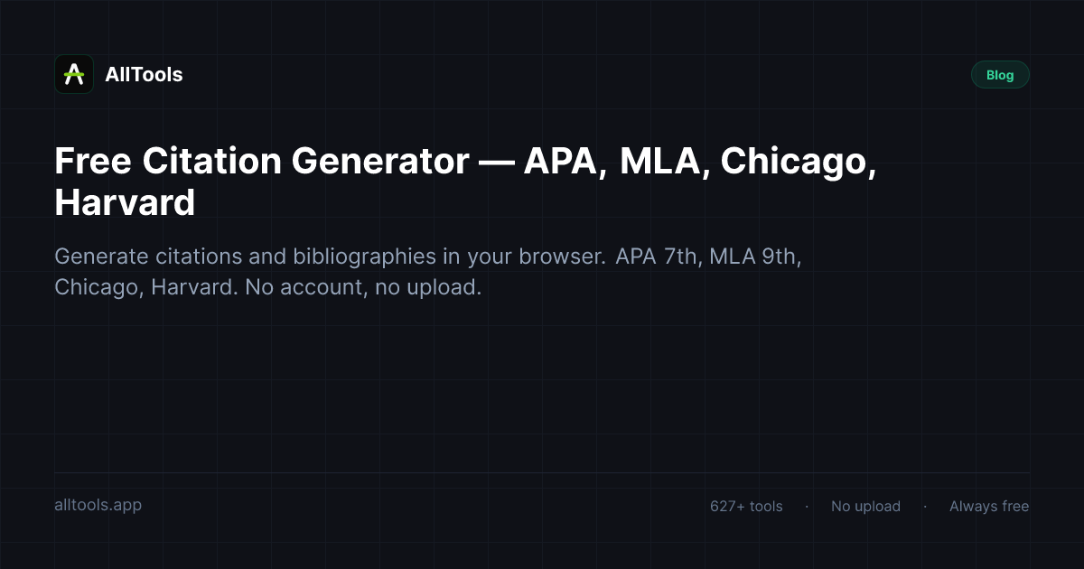 Free Citation Generator — APA, MLA, Chicago, Harvard — free browser tool guide