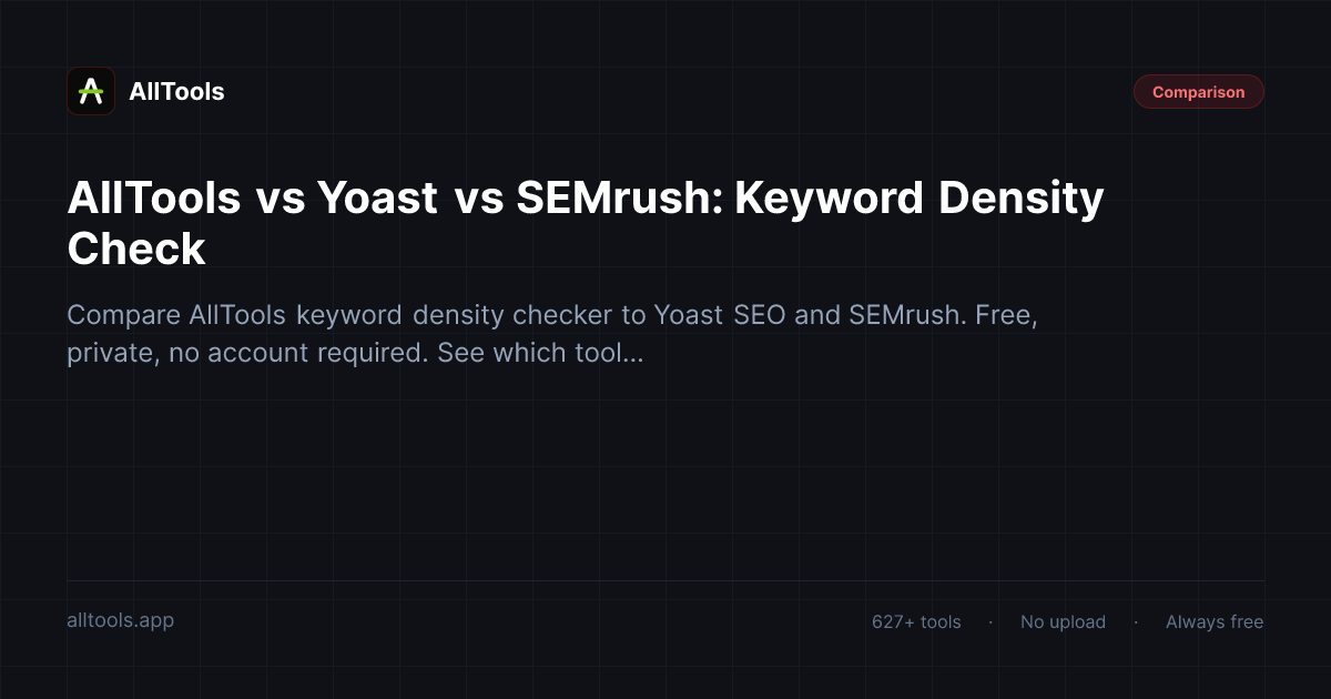 AllTools vs Yoast vs SEMrush: Keyword Density Check — free browser tool guide